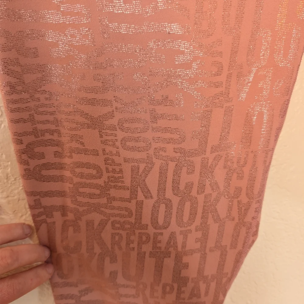 Fabletics Powerhold High Waisted Leggings Pink Sparkle Holographic Spell Out - Picture 5 of 7